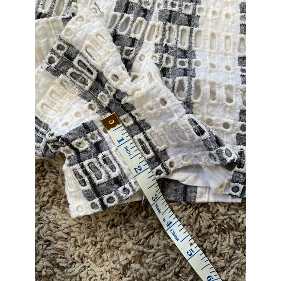 Anthropologie Ett:twa Striped Eyelet Romper Short Sleeve White Gray Blue 10 - Picture 15 of 16